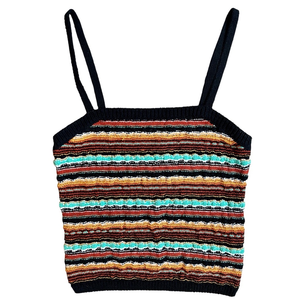 Stripe Crochet Knit Crop Top Stretch